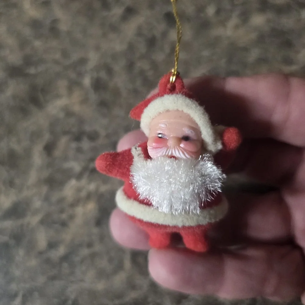 Vintage Japan Christmas Ornaments Lot of 3 Elf Santa Chenille Felt MCM